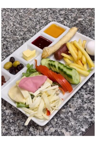 abnturk 2 Adet Kırılmayan Kahvaltı Sunum Tabağı 33x26cm Kahvaltılık 6 Bölme Sağlıklı Malzeme Tabldot Tepsisi