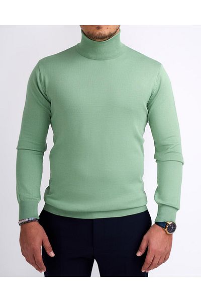 TerziAdemAltun Italian Style Slim Fit Knitwear Turtleneck High-Top Sweater Green T13102