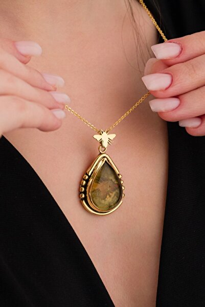 Ricco Jewellery 14 K Gold Kaplama 925 Ayar Gümüş Doğal Sitrin Taşlı Arı Antik...