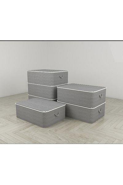 YELLOW STARY HOME DECOR Set of 6 Gray Zigzag Striped Sofa Bed & Bed Base Type Pillow Quilt Storage Bag-Base Organizer
