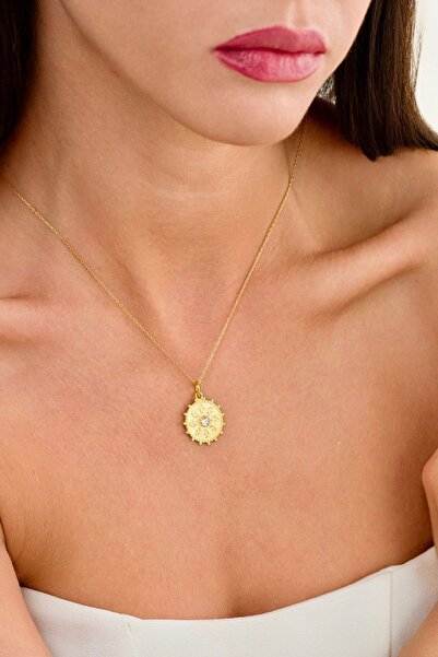 Ricco Jewellery 14 K Gold Kaplama 925 Ayar Gümüş El Işi Zirkon Kolye