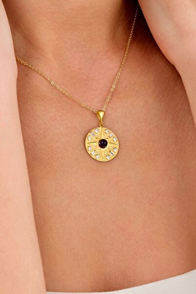 Ricco Jewellery 14 K Gold Kaplama 925 Ayar Gümüş Ametist Taşlı Kolye