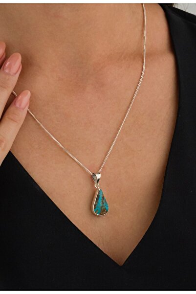 Ricco Jewellery Doğal Firuze Taşlı El İşi Gümüş Kolye