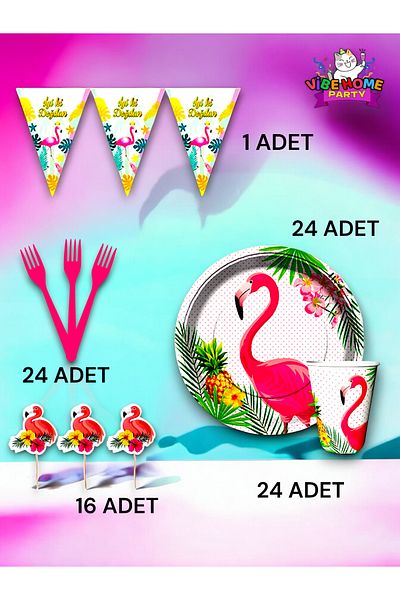 VibeHome Flamingo Themed Eco Set for 24 - Birthday Party and Fun Events
