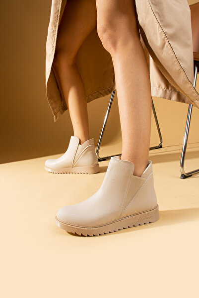 Pembe Potin Kadın Bej Rahat Kalıp Kaymaz Taban Lastikli Sıcak Astar Günlük Bot