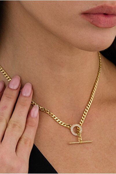 Ricco Jewellery 14 K Gold Kaplama 925 Ayar Gümüş Kolye Choker Gurmet T Kilit ...
