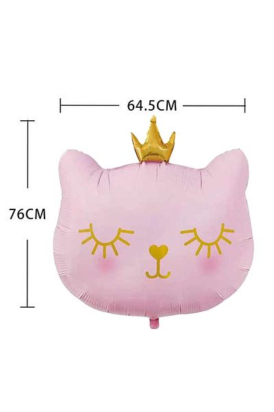 Patladı Gitti Crowned Pink Cat Foil Balloon 1 Piece 76X64,5 cm
