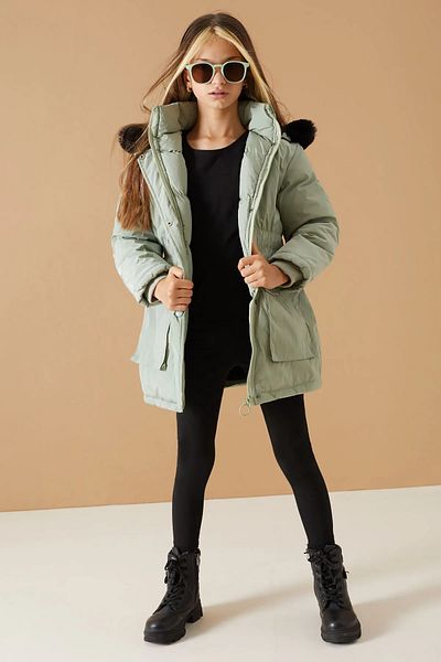 YARENKİDS Girl's Cap Pocket Hooded Thick Coat