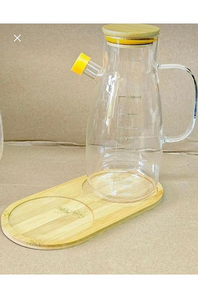 Pembelia Life Bamboo Oil Pot, Liquid Soap Presentation Tray 2 Compartments Presentation Plate
