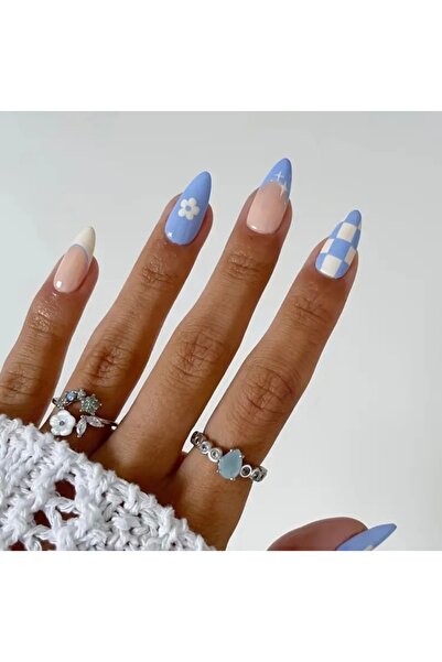 Accessories Vanilla Avenue Badem Mavi Damalı Kendinden Yapışkanlı Takma Tırna...