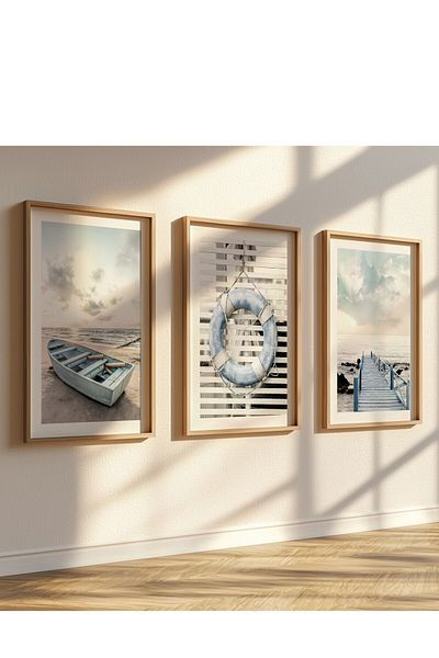 Home Set de 3 orașe de la malul mării, poster moale și modern, decor de perete, pictură pentru camera de zi, fără cadru