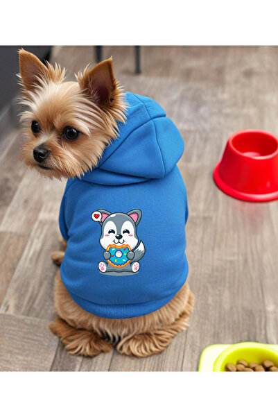 petite pati سويت شيرت أزرق مطبوع عليه مبتسم للكلاب