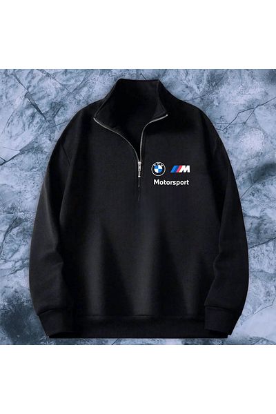 Minikelya Stand-Up Collar Half Zippered with Fleece Inside Seasonal Bmwmotorsport Chest Printed
