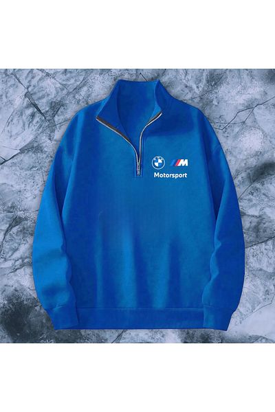 Minikelya Stand-Up Collar Half Zippered with Fleece Inside Seasonal Bmwmotorsport Chest Printed