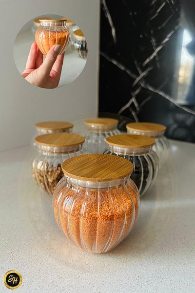 Snow Homs Set of 6 Wooden Vacuum Glass Jars in 160ml Shape - Snack Bowl, Seasoning and Storage Container