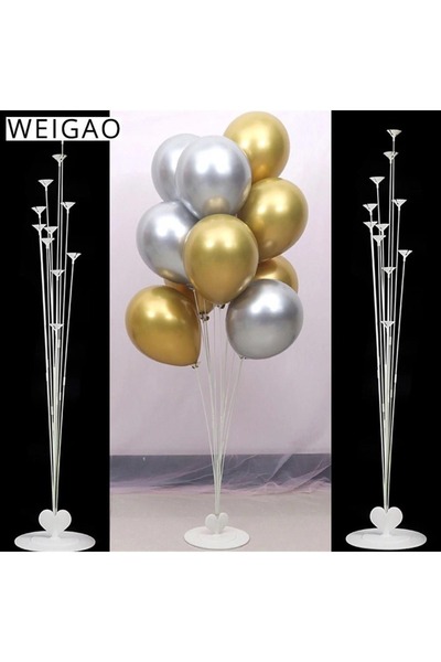 CANSIN حامل بالونات بيضاء مع 11 عصا وقلوب