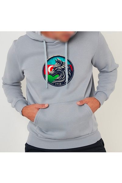 Efendioğlu Design Суитшърт с качулка и щампа на азербайджански вълчи флаг