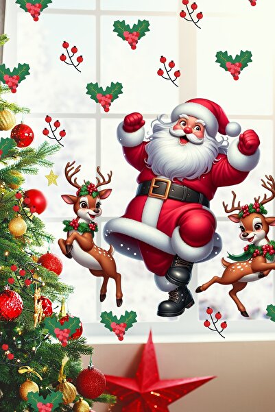 PANDA SOKAĞI Set de autocolante de Anul Nou - Moș Crăciun, cerb și model de f...