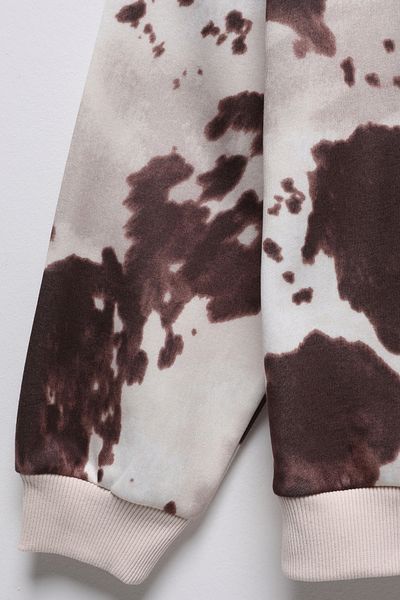 Quzu Oversize Brown Cow Patterned Sweatshirt