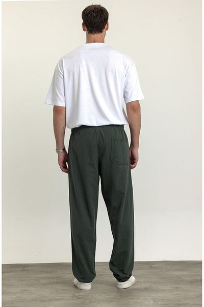 BLUETIFUL Men's Baggy Fit Khaki Linen Blended Trousers