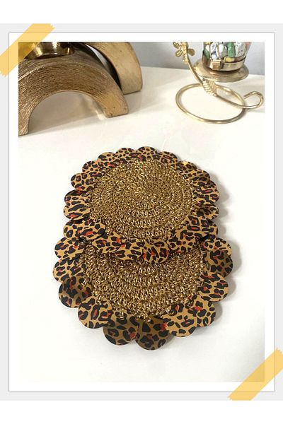 ZEYNEP ELA Παρουσίαση Leopard Pattern Napkin - Καφέ με παγιέτες στο πλάι, 3 τεμάχια