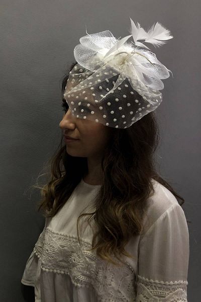 Hobigram White Polka Dot Wedding Hat Vualet Sare Bridal Accessory Hair Accessory