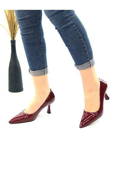 Everest Pantofi cu toc stiletto din piele lacuita burgundy Dzü de dama
