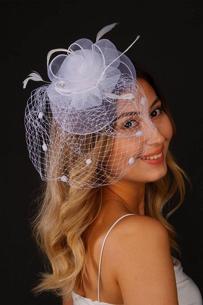 Hobigram قبعة زفاف بيضاء اللون من Vualet Melis إكسسوار شعر للعروس - قبعة للحفلات، تصميم أنيق