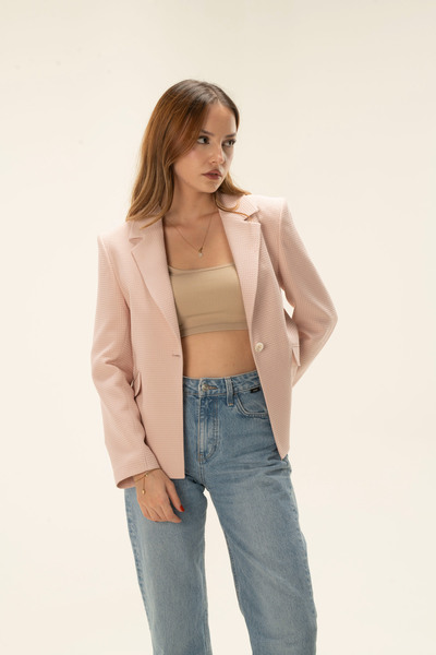 MY COUSİN Tek Düğme Astarlı Vatkalı Kısa Blazer ceket