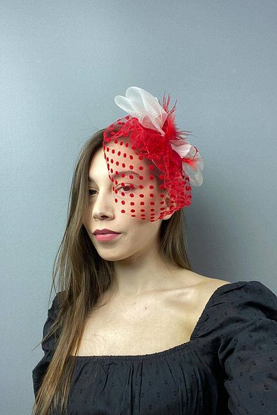 Hobigram Red Polka Dot Wedding Hat Voilet Sare Bridal Accessory Hair Accessory