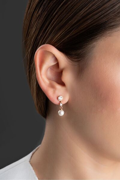 Famira 925 Ayar Gümüş Tektaşlı İnci Küpe