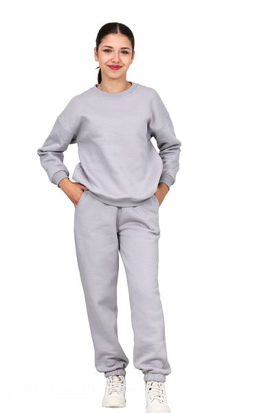 ERDEM KIDS Girl-Boy Children's 3-Thread Rubberized Cotton Basic Crew Neck Tracksuit Set