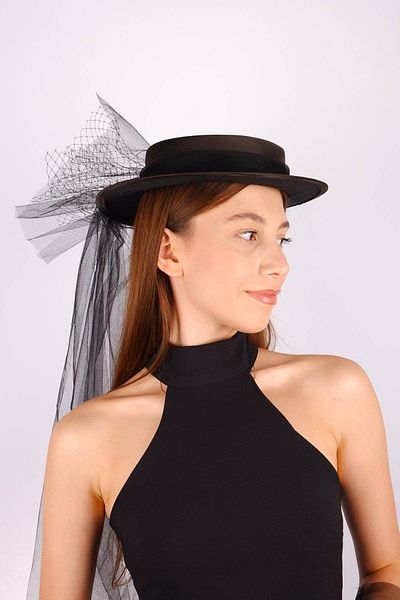 Hobigram Black Wedding Hat Vualet Hena Bridal Accessory with Bow Hair Accessory – Party Hat, Stylish Design