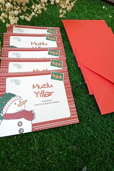 Emtory 10Pcs Snowman New Year's Greeting Card with Red Envelope - New Year's Gift Card - New Year's Ornament 9X6Cm