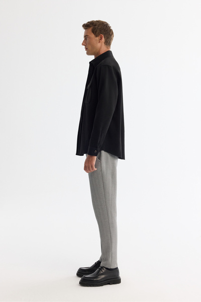 Avva Erkek Siyah Klasik Yaka Kaşe Kapaklı Comfort Fit Gömlek Ceket A42Y2129