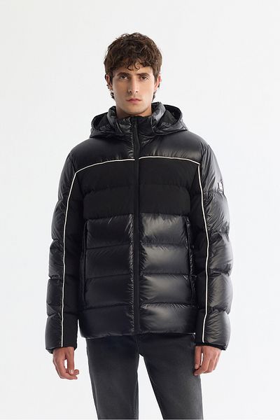 Avva Men's Black Downhill Hooded Water Repellent Windproof Goose down Ski Coat A42Y6012