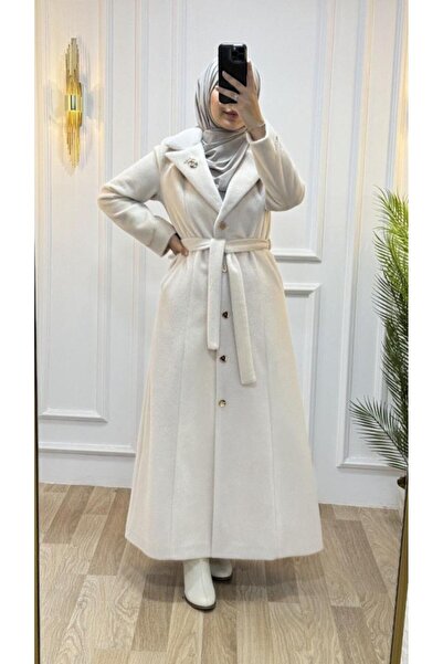 Tebrikler tekstil Γυναικείο χειμωνιάτικο κομψό παλτό - χωρίς κουκούλα και με ζώνη, με γούνα G1692