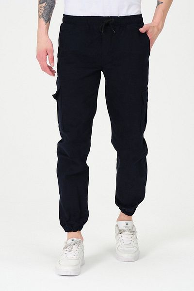 BY SRT Men's Dark Navy Blue Cargo Pocket Jeans