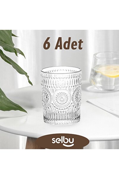Selbu Ayçiçeği Desenli 6'lı Cam Bardak Seti | Meşrubat Ve Su Için Şık Tasarım...