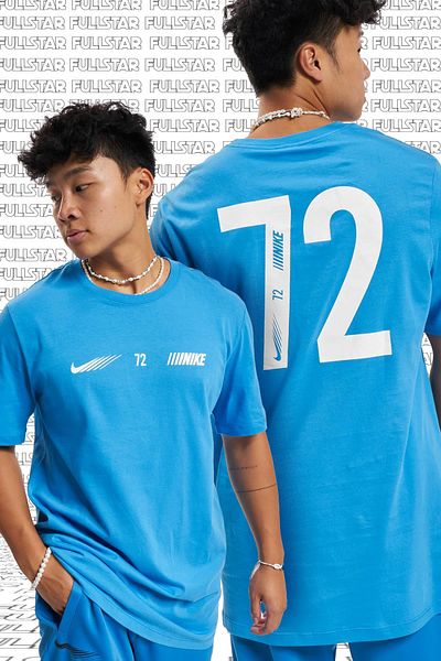 Nike Μπλε βαμβακερό ανδρικό μπλουζάκι με κοντό μανίκι