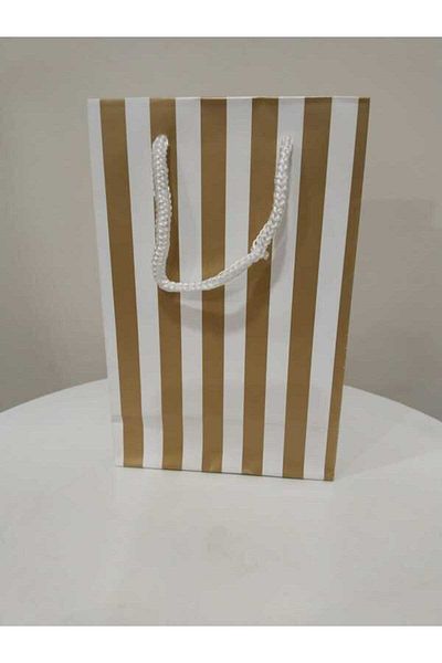 shop White Kraft Gold Thick Striped Bag - 11X17 Cm, 25 Pack