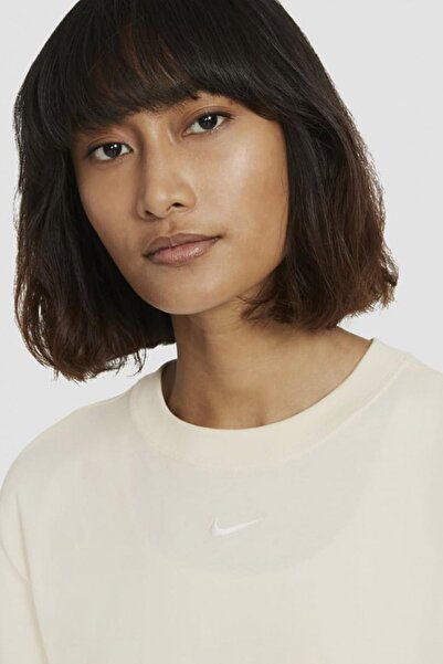 Nike Αθλητικά ρούχα Οργανικό Βαμβακερό Κοντό Μανίκι Κέντημα Φόρεμα Swooslu Κρέμα