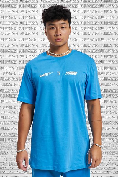 Nike Μπλε βαμβακερό ανδρικό μπλουζάκι με κοντό μανίκι