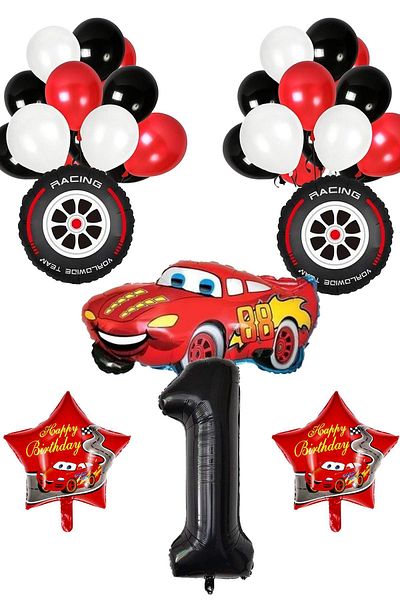 Patladı Gitti 1 Year Old Cars Themed Birthday Party Celebration Balloon Set