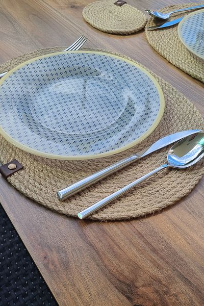 MKY Jute Oval American Placemat and Coaster 43cm, Handmade American Placemat