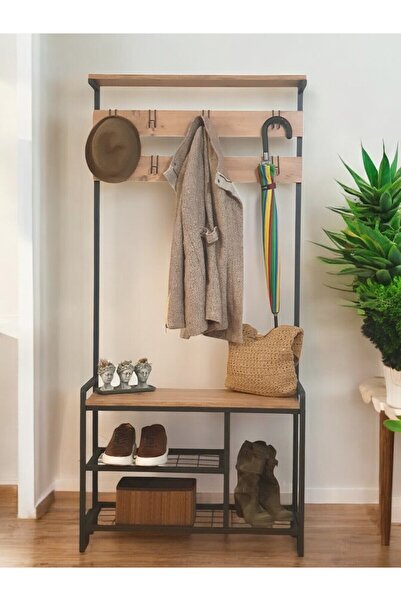 Bye Concept More DEKORATİF METAL PORTMANTO AHŞAP RAFLI ELBİSE VE AYAKKABILIK ...