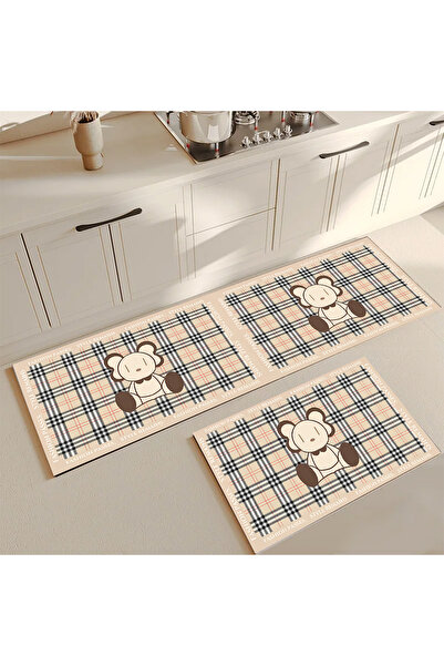 Else Dekor Dekoratif Kaymaz Taban Yıkanabilir Desenli Tezgah Önü Yolluk Paspa...