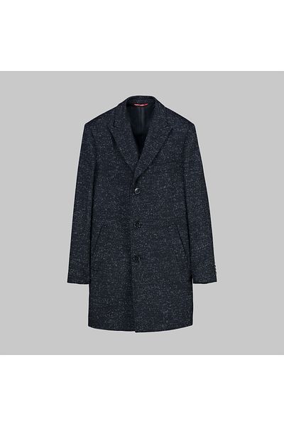 Sarar Interview Wool Woven Slim Fit Navy Blue Coat