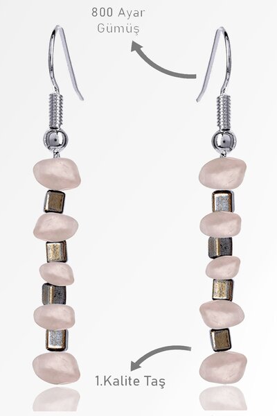 Erilsa أقراط من حجر الكوارتز الوردي المعتمدة من الأحجار الكريمة الخام المكسور...