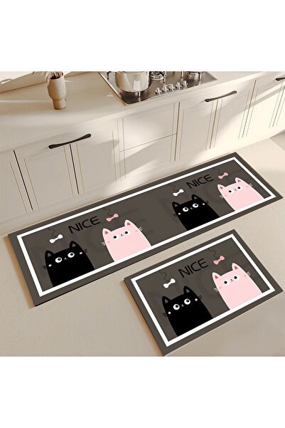 Else Dekor Dekoratif Kaymaz Taban Yıkanabilir Desenli Tezgah Önü Yolluk Paspa...